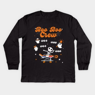 Wee Woo Wee Woo Boo Boo Crew Funny Halloween Kids Long Sleeve T-Shirt